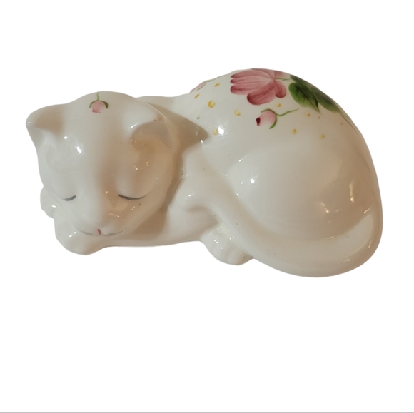 Vintage Other - Vintage Sleeping Kitty Cat Figurine Hand Painted Flowers